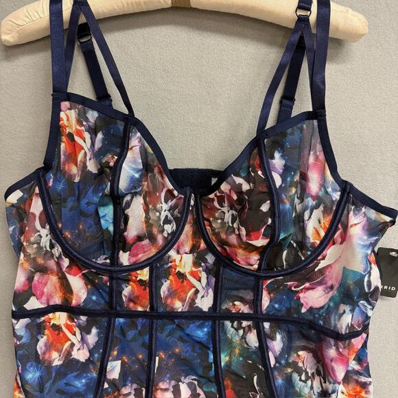 Torrid Simply Mesh Galaxy Navy Floral Print Corset Strappy Bodysuit Size 3X NWT - Picture 4 of 9